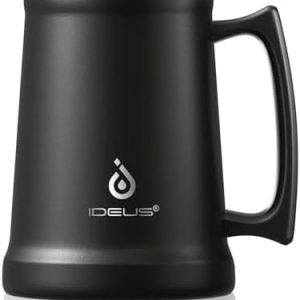 Ideus Insulated Beer Stein - 24oz Double Walled Stainless Steel Mug for Cold Drinks - Perfect for Parties and Outdoor Ga