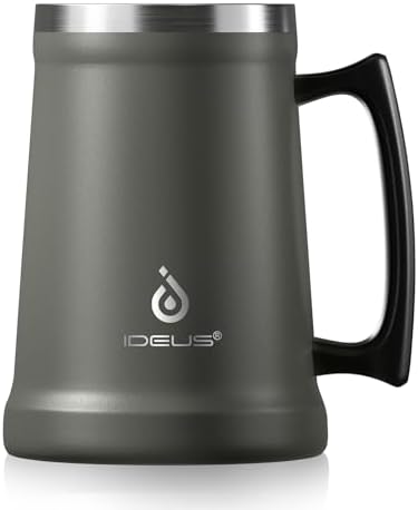 Ideus Insulated Beer Stein - 24oz Double Walled Stainless Steel Mug for Cold Drinks - Perfect for Parties and Outdoor Ga