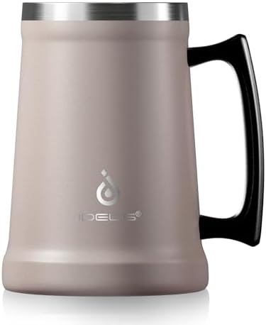 Ideus Insulated Beer Stein - 24oz Double Walled Stainless Steel Mug for Cold Drinks - Perfect for Parties and Outdoor Ga