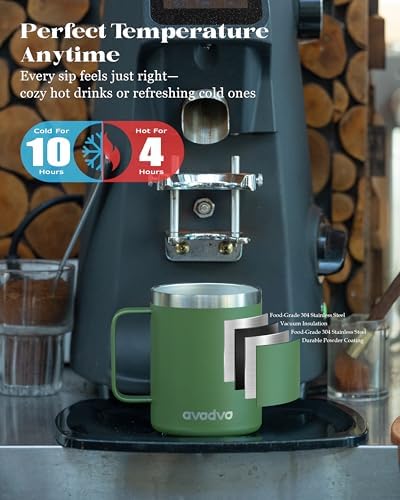 Insulated Coffee Mug - 12oz Stainless Steel Travel Cup with Two Lids, Double Wall Vacuum Insulation for Home, Office & O