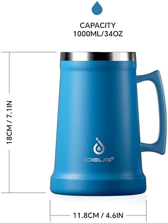 Ideus Insulated Beer Stein - 24oz Double Walled Stainless Steel Mug for Cold Drinks - Perfect for Parties and Outdoor Ga