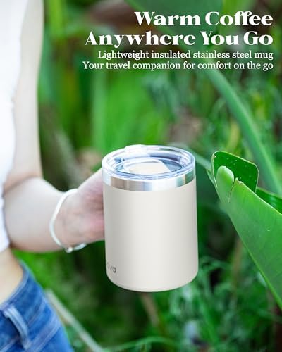 Insulated Coffee Mug - 12oz Stainless Steel Travel Cup with Two Lids, Double Wall Vacuum Insulation for Home, Office & O