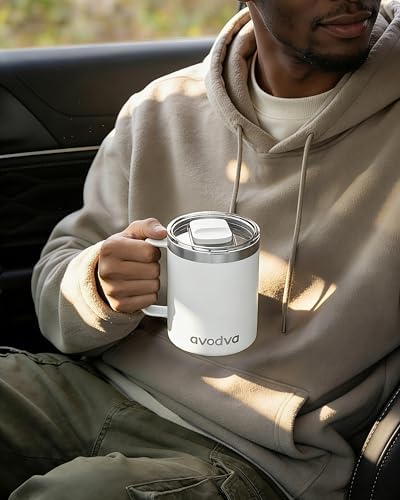Insulated Coffee Mug - 12oz Stainless Steel Travel Cup with Two Lids, Double Wall Vacuum Insulation for Home, Office & O