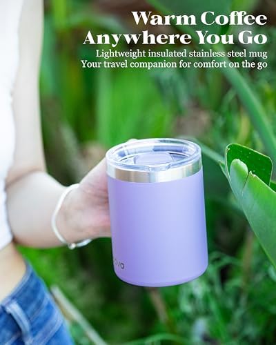 Insulated Coffee Mug - 12oz Stainless Steel Travel Cup with Two Lids, Double Wall Vacuum Insulation for Home, Office & O