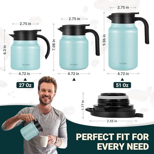 Stainless Steel 27Oz Thermal Coffee Carafe - Insulated, Dustproof, Perfect for Home/Party Use, Keeps Hot/Cold, Silver Fi