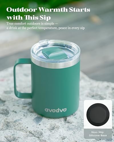 Insulated Coffee Mug - 12oz Stainless Steel Travel Cup with Two Lids, Double Wall Vacuum Insulation for Home, Office & O