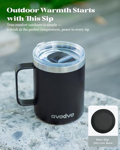 Insulated Coffee Mug - 12oz Stainless Steel Travel Cup with Two Lids, Double Wall Vacuum Insulation for Home, Office & O