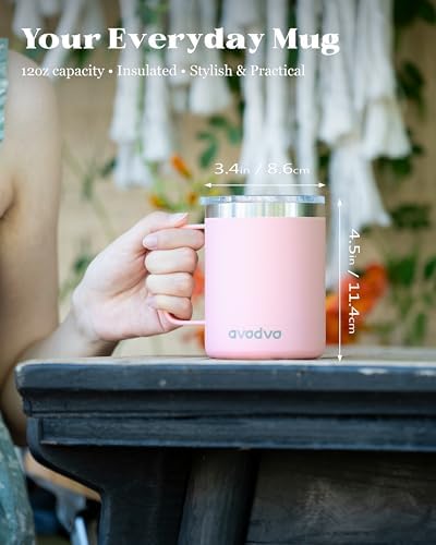 Insulated Coffee Mug - 12oz Stainless Steel Travel Cup with Two Lids, Double Wall Vacuum Insulation for Home, Office & O