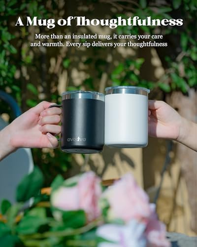 Insulated Coffee Mug - 12oz Stainless Steel Travel Cup with Two Lids, Double Wall Vacuum Insulation for Home, Office & O
