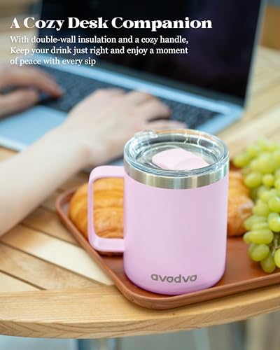 Insulated Coffee Mug - 12oz Stainless Steel Travel Cup with Two Lids, Double Wall Vacuum Insulation for Home, Office & O