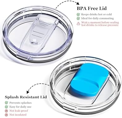 Insulated Coffee Mug - 12oz Stainless Steel Travel Cup with Two Lids, Double Wall Vacuum Insulation for Home, Office & O