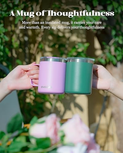 Insulated Coffee Mug - 12oz Stainless Steel Travel Cup with Two Lids, Double Wall Vacuum Insulation for Home, Office & O