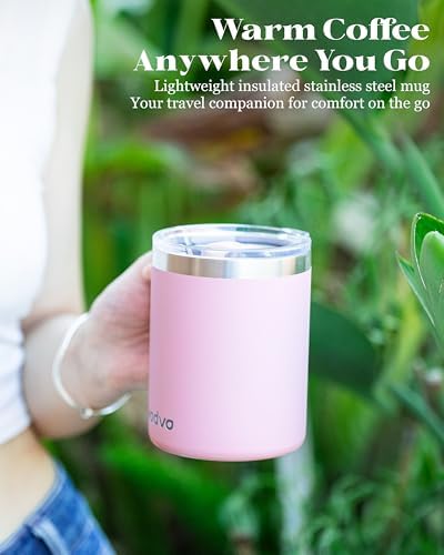 Insulated Coffee Mug - 12oz Stainless Steel Travel Cup with Two Lids, Double Wall Vacuum Insulation for Home, Office & O