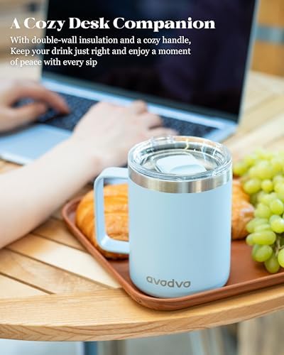Insulated Coffee Mug - 12oz Stainless Steel Travel Cup with Two Lids, Double Wall Vacuum Insulation for Home, Office & O