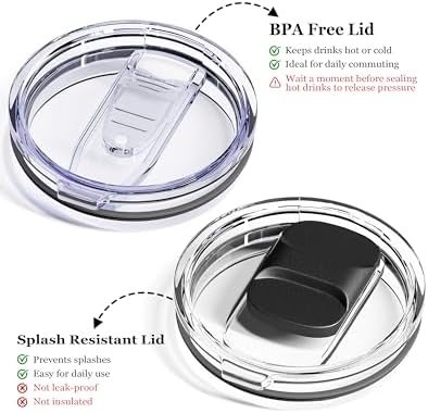 Insulated Coffee Mug - 12oz Stainless Steel Travel Cup with Two Lids, Double Wall Vacuum Insulation for Home, Office & O