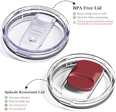 Insulated Coffee Mug - 12oz Stainless Steel Travel Cup with Two Lids, Double Wall Vacuum Insulation for Home, Office & O