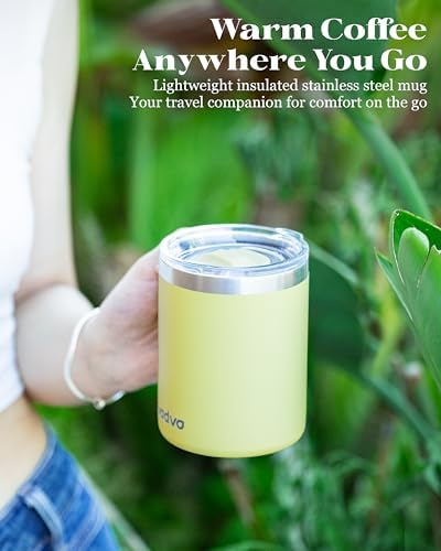 Insulated Coffee Mug - 12oz Stainless Steel Travel Cup with Two Lids, Double Wall Vacuum Insulation for Home, Office & O