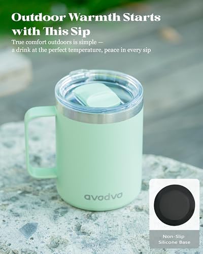 Insulated Coffee Mug - 12oz Stainless Steel Travel Cup with Two Lids, Double Wall Vacuum Insulation for Home, Office & O