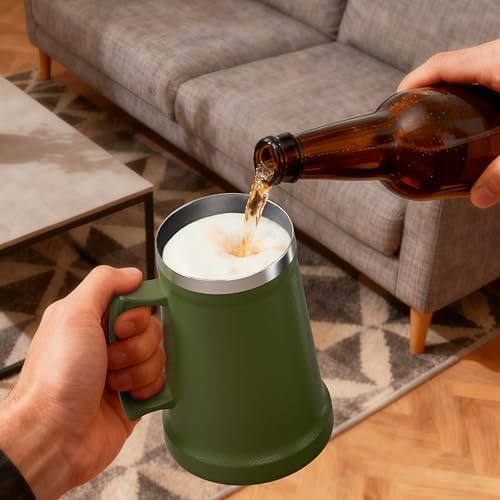 Ideus Insulated Beer Stein - 24oz Double Walled Stainless Steel Mug for Cold Drinks - Perfect for Parties and Outdoor Ga