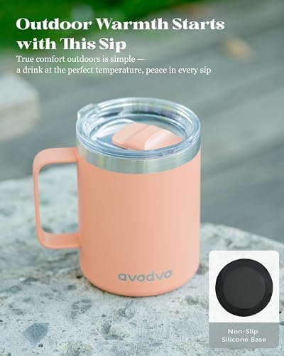 Insulated Coffee Mug - 12oz Stainless Steel Travel Cup with Two Lids, Double Wall Vacuum Insulation for Home, Office & O