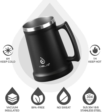 Ideus Insulated Beer Stein - 24oz Double Walled Stainless Steel Mug for Cold Drinks - Perfect for Parties and Outdoor Ga