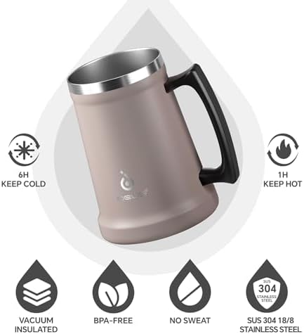 Ideus Insulated Beer Stein - 24oz Double Walled Stainless Steel Mug for Cold Drinks - Perfect for Parties and Outdoor Ga