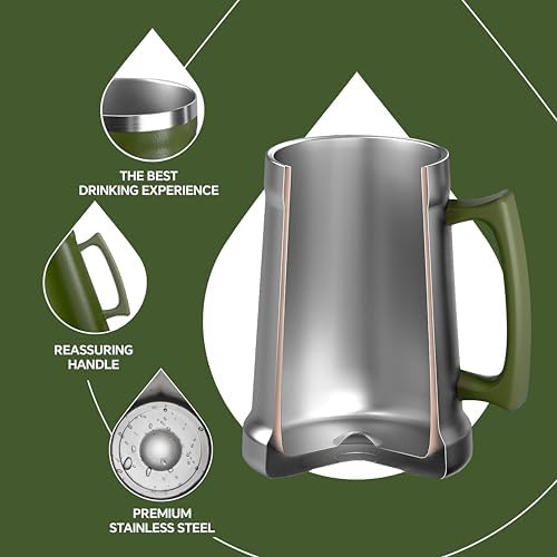 Ideus Insulated Beer Stein - 24oz Double Walled Stainless Steel Mug for Cold Drinks - Perfect for Parties and Outdoor Ga