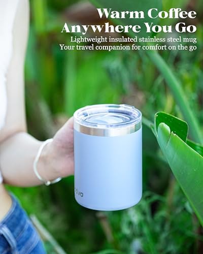 Insulated Coffee Mug - 12oz Stainless Steel Travel Cup with Two Lids, Double Wall Vacuum Insulation for Home, Office & O