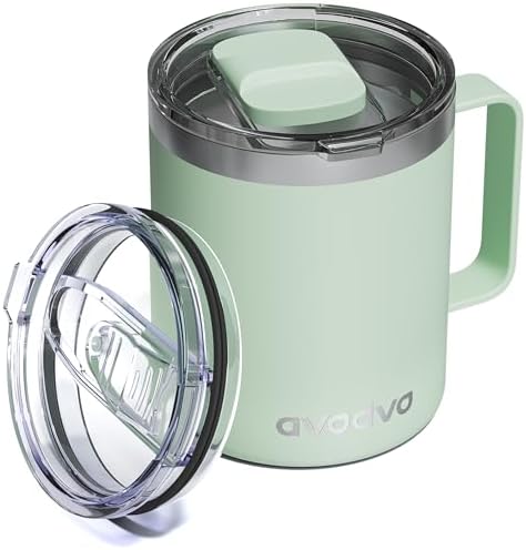Insulated Coffee Mug - 12oz Stainless Steel Travel Cup with Two Lids, Double Wall Vacuum Insulation for Home, Office & O
