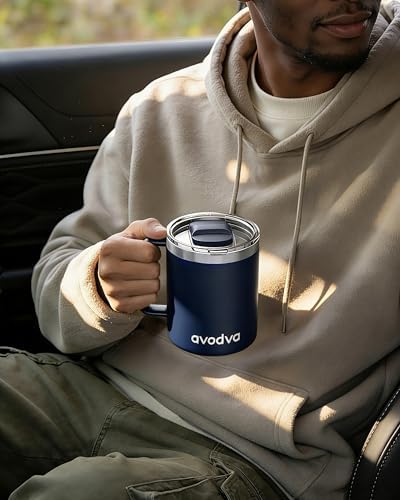 Insulated Coffee Mug - 12oz Stainless Steel Travel Cup with Two Lids, Double Wall Vacuum Insulation for Home, Office & O