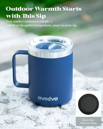 Insulated Coffee Mug - 12oz Stainless Steel Travel Cup with Two Lids, Double Wall Vacuum Insulation for Home, Office & O