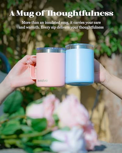 Insulated Coffee Mug - 12oz Stainless Steel Travel Cup with Two Lids, Double Wall Vacuum Insulation for Home, Office & O