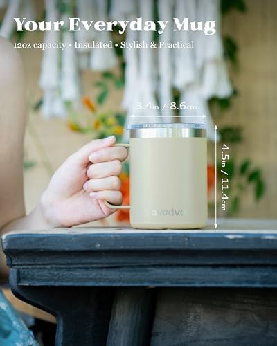 Insulated Coffee Mug - 12oz Stainless Steel Travel Cup with Two Lids, Double Wall Vacuum Insulation for Home, Office & O