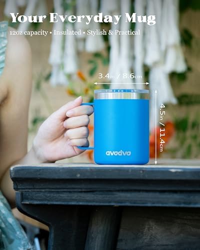 Insulated Coffee Mug - 12oz Stainless Steel Travel Cup with Two Lids, Double Wall Vacuum Insulation for Home, Office & O