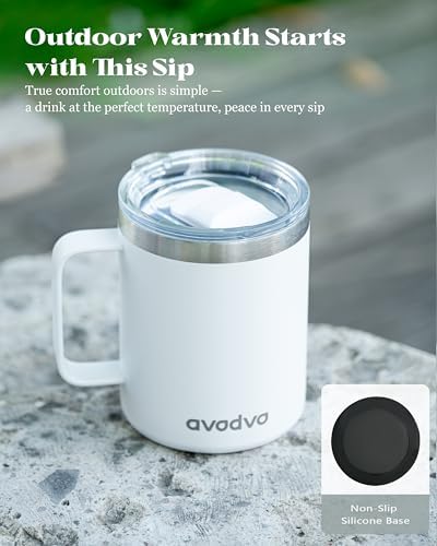 Insulated Coffee Mug - 12oz Stainless Steel Travel Cup with Two Lids, Double Wall Vacuum Insulation for Home, Office & O