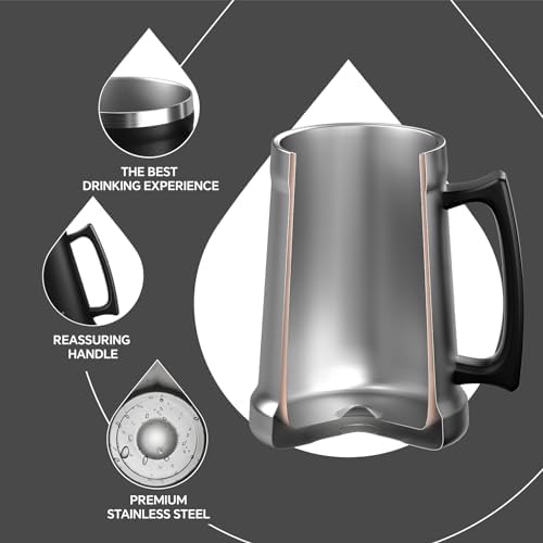 Ideus Insulated Beer Stein - 24oz Double Walled Stainless Steel Mug for Cold Drinks - Perfect for Parties and Outdoor Ga