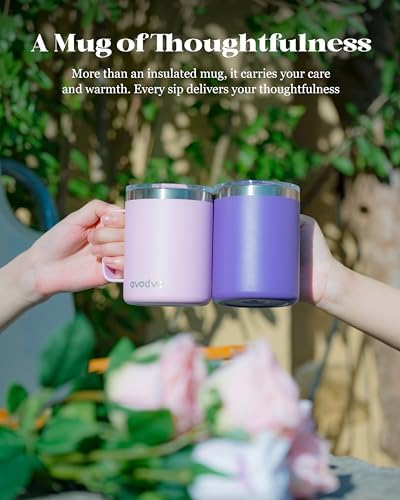 Insulated Coffee Mug - 12oz Stainless Steel Travel Cup with Two Lids, Double Wall Vacuum Insulation for Home, Office & O