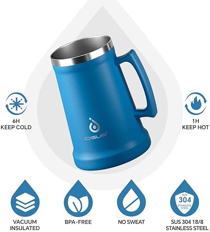 Ideus Insulated Beer Stein - 24oz Double Walled Stainless Steel Mug for Cold Drinks - Perfect for Parties and Outdoor Ga