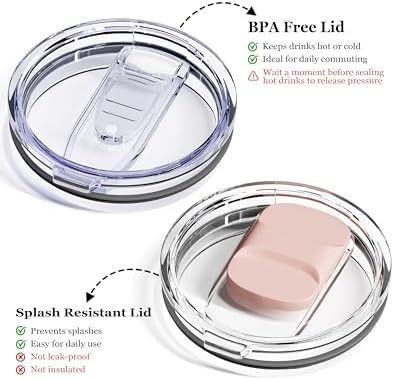 Insulated Coffee Mug - 12oz Stainless Steel Travel Cup with Two Lids, Double Wall Vacuum Insulation for Home, Office & O