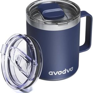 Insulated Coffee Mug - 12oz Stainless Steel Travel Cup with Two Lids, Double Wall Vacuum Insulation for Home, Office & O