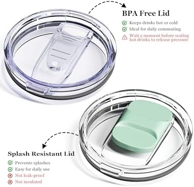 Insulated Coffee Mug - 12oz Stainless Steel Travel Cup with Two Lids, Double Wall Vacuum Insulation for Home, Office & O