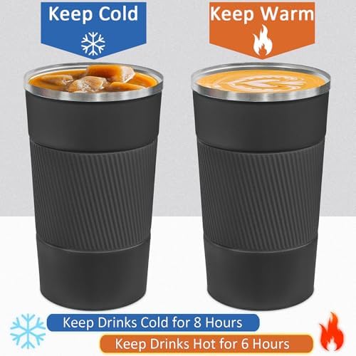 Insulated Stainless Steel Travel Coffee Mug 17oz | 4 Pack Reusable Thermal Cup with Lid | Perfect for Hot & Iced Drinks