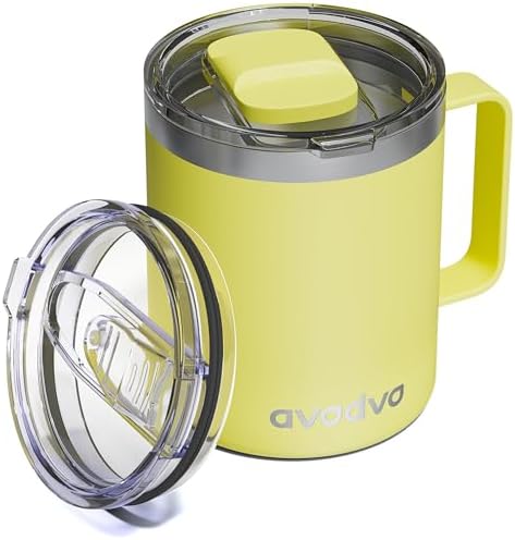 Insulated Coffee Mug - 12oz Stainless Steel Travel Cup with Two Lids, Double Wall Vacuum Insulation for Home, Office & O