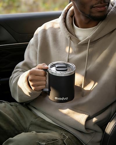 Insulated Coffee Mug - 12oz Stainless Steel Travel Cup with Two Lids, Double Wall Vacuum Insulation for Home, Office & O