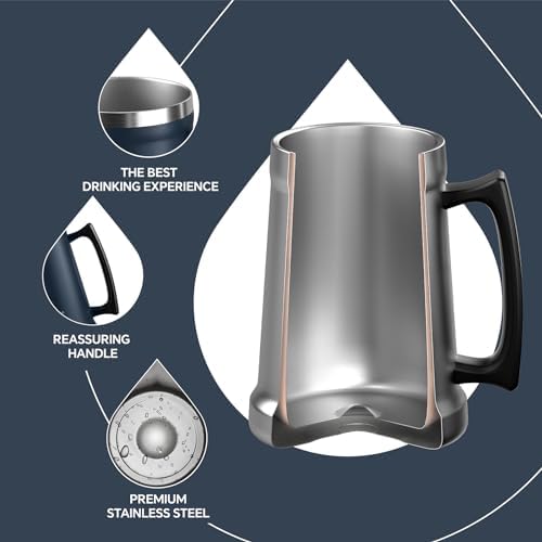 Ideus Insulated Beer Stein - 24oz Double Walled Stainless Steel Mug for Cold Drinks - Perfect for Parties and Outdoor Ga