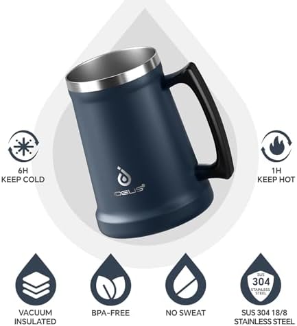 Ideus Insulated Beer Stein - 24oz Double Walled Stainless Steel Mug for Cold Drinks - Perfect for Parties and Outdoor Ga