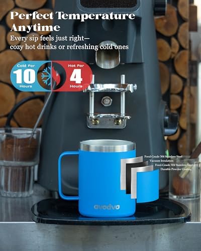 Insulated Coffee Mug - 12oz Stainless Steel Travel Cup with Two Lids, Double Wall Vacuum Insulation for Home, Office & O