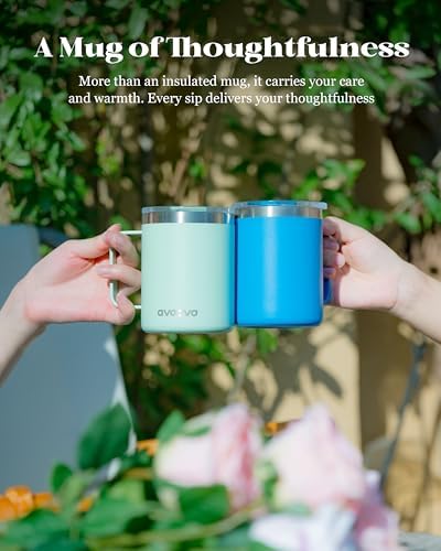 Insulated Coffee Mug - 12oz Stainless Steel Travel Cup with Two Lids, Double Wall Vacuum Insulation for Home, Office & O