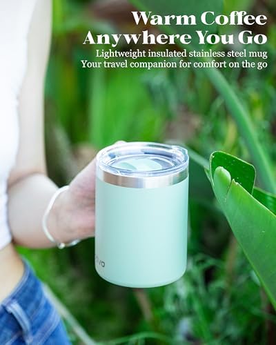 Insulated Coffee Mug - 12oz Stainless Steel Travel Cup with Two Lids, Double Wall Vacuum Insulation for Home, Office & O