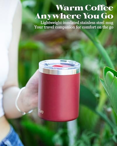 Insulated Coffee Mug - 12oz Stainless Steel Travel Cup with Two Lids, Double Wall Vacuum Insulation for Home, Office & O